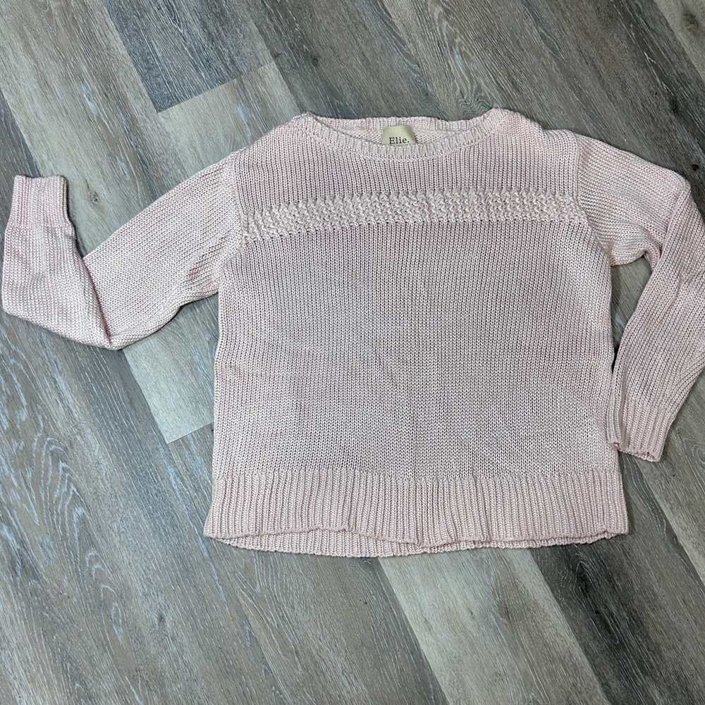 Elie Tahari Textured Knit Sweater Light Pink | Cozy Ribbed Pullover M